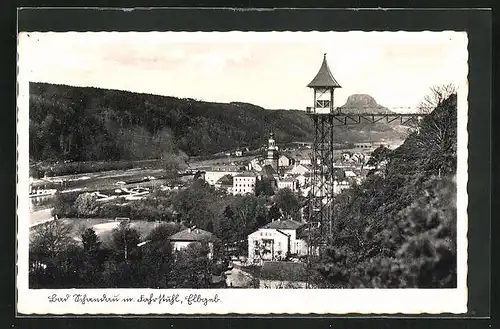 AK Bad Schandau, Ortsansicht mit Fahrstuhl
