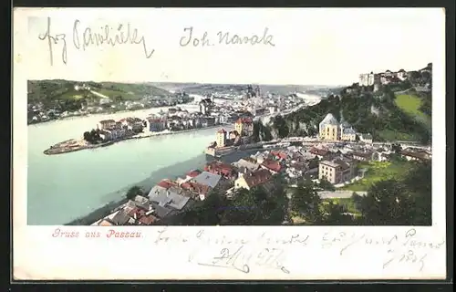 AK Passau, Totalansicht aus der Vogelschau