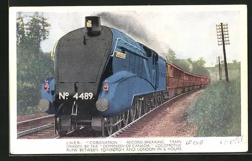 AK L.N.E.R. Coronation Record-Breaking Train Drawn by the Dominion of Canada Locomotive No. 4489