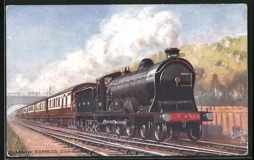 Künstler-AK The Glasgow to Euston Express, Caledonian Railway, englische Eisenbahn mit Lokomotive Nr. 903