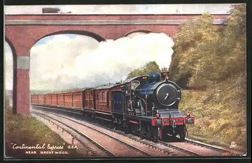 Künstler-AK Englische Eisenbahn Continental Express, G.E.R, Near Brentwood, Lokomotive Nr. 1872