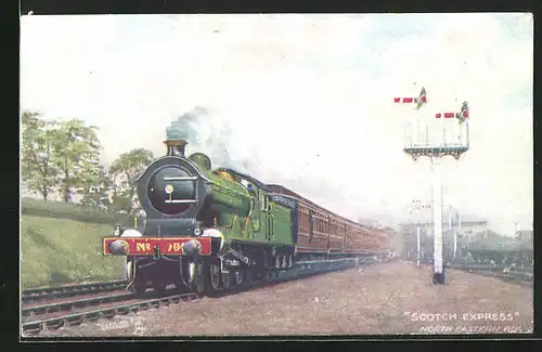 Künstler-AK Scotch Express, North Eastern Railway, englische Eisenbahn