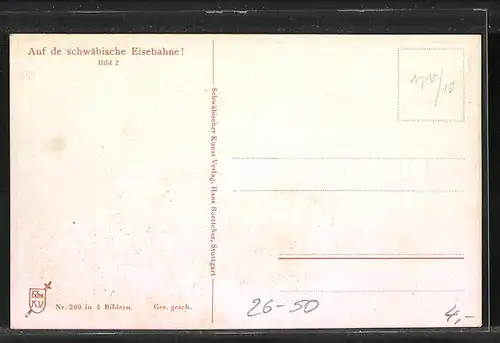 Künstler-AK Hans Boettcher: Auf de schwäbische Eisebahne, Szene auf dem Bahnsteig