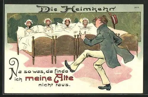 Künstler-AK Bruno Bürger & Ottillie Nr. 7117: Die Heimkehr - Da finde ich meine Alte nicht raus