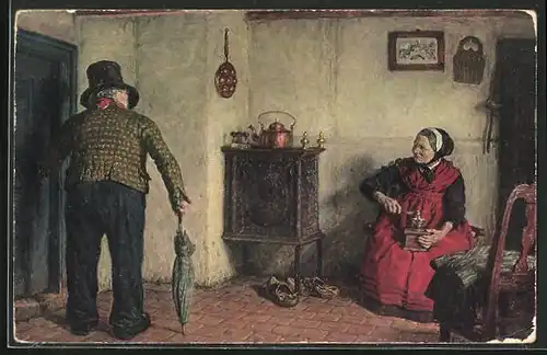 Künstler-AK sign. V. Magaard, Dänische Kunst - Vater geht zur Stadt