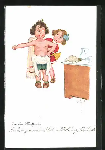 Künstler-AK H.S.B.: Bei der Masseuse - Sie bringen mein Blut in Wallung, Fräulein