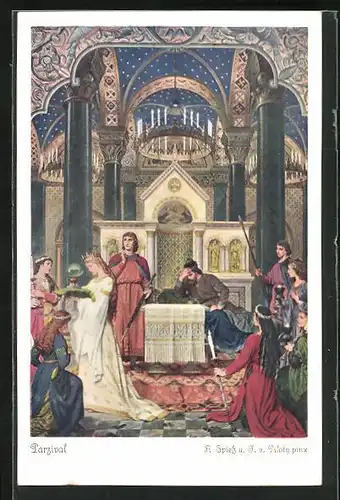 Künstler-AK sign. A. Spiess: Parsival in der Gralsburg