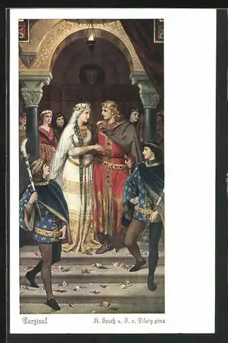 Künstler-AK sign. A. Spiess: Parsivals Hochzeit mit Condoiramour
