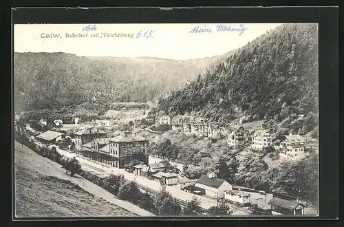 AK Calw, Bahnhof mit Teichelweg