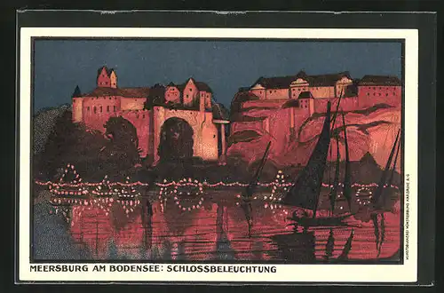 Künstler-AK Meersburg am Bodensee, Schlossbeleuchtung