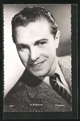 AK Schauspieler G. Rigaud mit Anzug und Kravatte, lächelnd in die Kamera