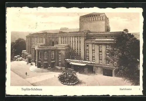 AK Teplitz Schönau / Teplice, Blick zum Stadttheater