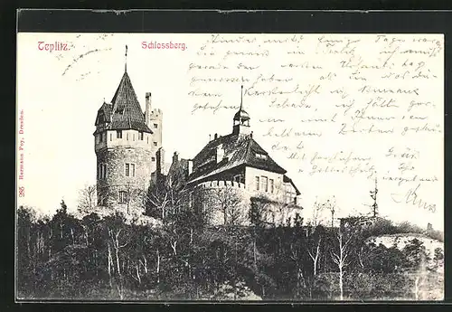 AK Teplitz Schönau / Teplice, Blick zum Schlossberg