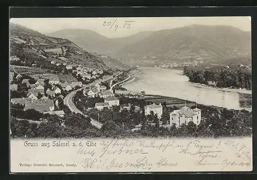 AK Salesel / Dolni Zalezly, Blick über die Stadt auf die Elbe