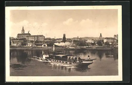 AK Leitmeritz / Litomerice, Ausflugsdampfer und Blick auf die Stadt