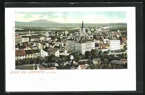 AK Leitmeritz / Litomerice, Blick über die Dächer der Stadt zur Elbe