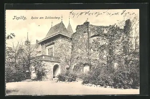 AK Teplitz Schönau / Teplice, Ruine am Schlossberg