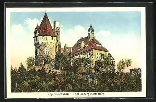 AK Teplitz Schönau / Teplice, am Schlossberg-Restaurant