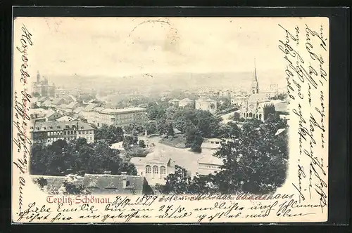 AK Teplitz Schönau / Teplice, Stadttotale von der Stephanshöhe aus