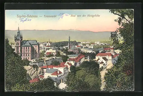 AK Teplitz Schönau / Teplice, Totalansicht, Blick von der Königshöhe