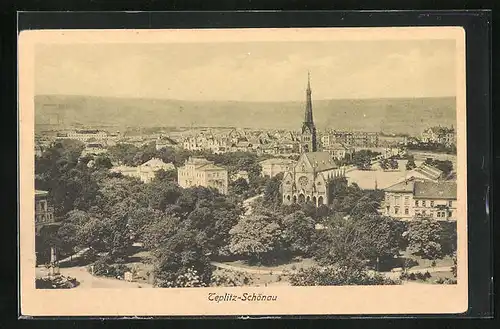 AK Teplitz Schönau / Teplice, Stadtansicht von den Parkanlagen aus