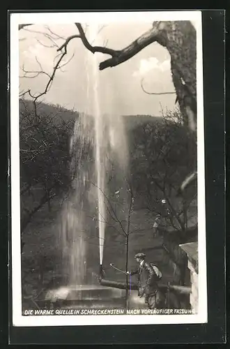 AK Aussig / Usti, Schreckenstein, Passant an der warmen Quelle nach vorläufiger Fassung