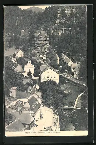 AK Herrnskretschen / Hrensko, Stadt unter den Felsen in der Sächs.-Böhm. Schweiz