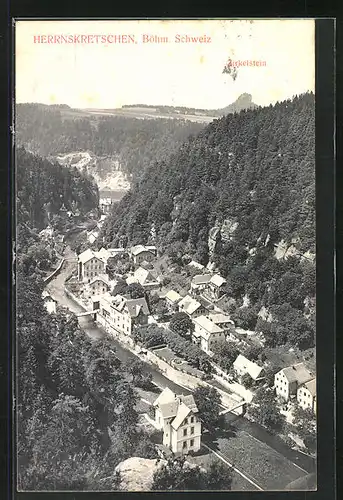 AK Herrnskretschen / Hrensko, Blick über die Stadt zum Zirkelstein