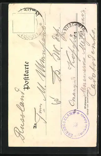 AK Edmundsklamm Böhm. Schweiz, Kleines Boot auf dem Fluss in der Schlucht