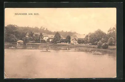 AK Hammer Am See / Hamr Na Jezere, kleine Boote auf dem See, Pavillon am Ufer