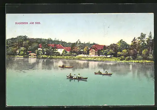 AK Hammer Am See / Hamr Na Jezere, kleine Ruderboote auf dem See, Blick zum kurhaus