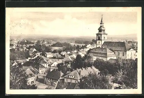 AK Mimon, Stadtansicht mit der Kirche im Zentrum