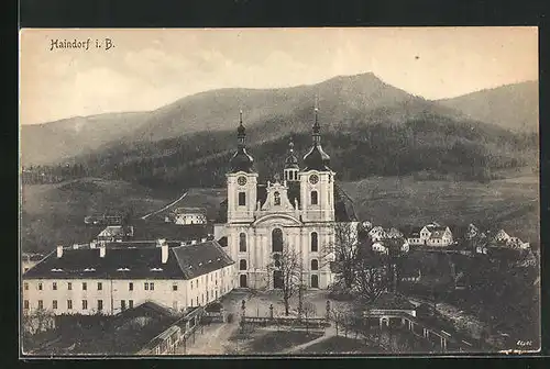 AK Haindorf / Hejnice, Blick auf die Wallfahrtskirche