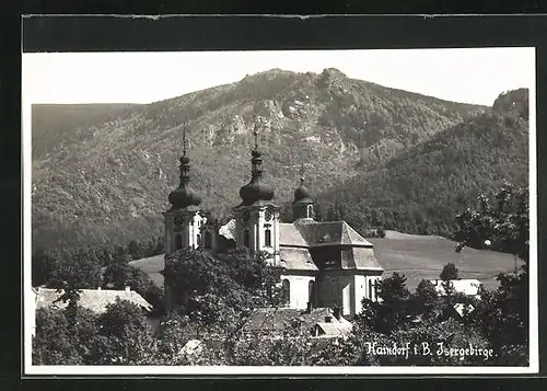 AK Haindorf / Hejnice, an der Klosterkirche im Isergebirge