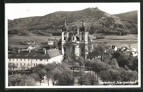 AK Haindorf / Hejnice, Vorderansicht der Klosterkirche im Isergebirge