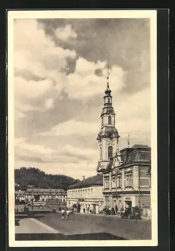 AK Novy Bor, die Kirche am Hauptplatz
