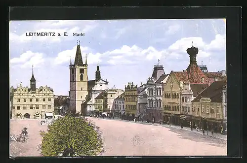 AK Leitmeritz / Litomerice, Blick auf den Marktplatz