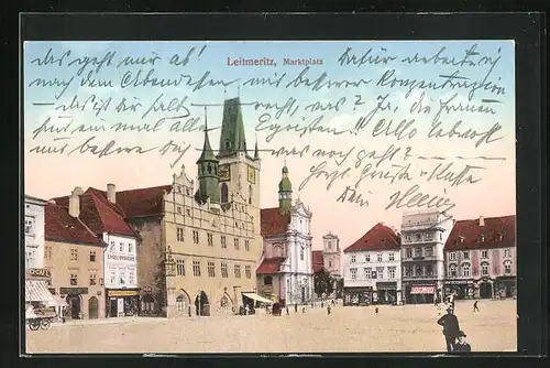 AK Leitmeritz / Litomerice, am Rathaus auf dem Marktplatz