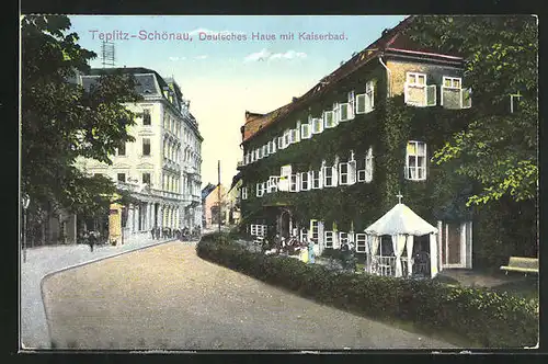 AK Teplitz Schönau / Teplice, Deutsches Haus mit dem Kaiserbad