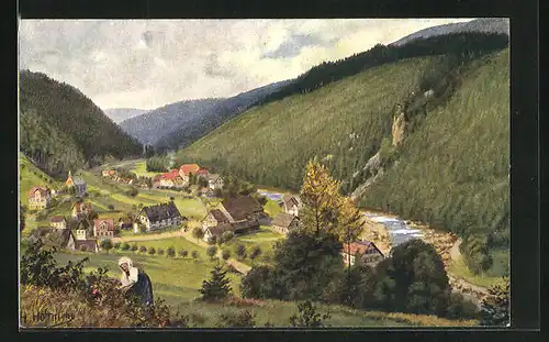 Künstler-AK Schönmünzach / Murgtal, Panorama