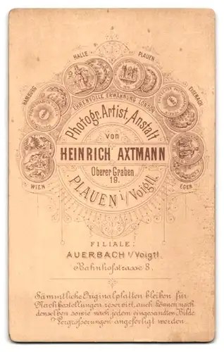 Fotografie Heinrich Axtmann, Plauen i /Voigtl., Oberer Graben 19, Portrait bürgerliche Dame mit Kragenbrosche & Amulett