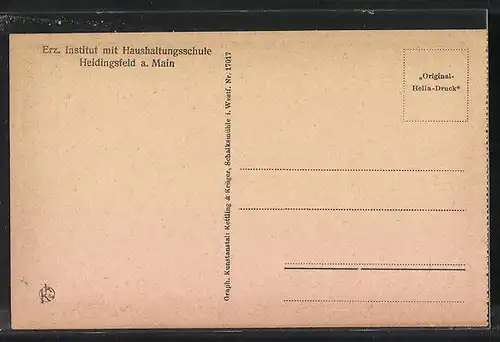 AK Heidingsfeld, Erz. Institut mit Haushaltungsschule, Muttergottesgrotte