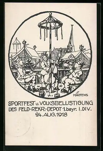 Künstler-AK Sportfest u. Volksbelustigung d. Feld-Rekr.-Depot 1. bayer. I. Div. 1918