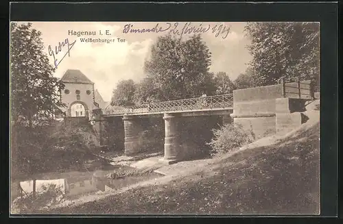 AK Hagenau, Weissenburger Tor mit Brücke