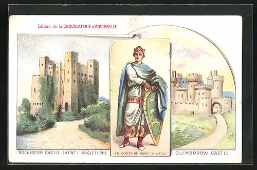 Lithographie Kent, Rochester Castle, Quimborow Castle, Le Comte de Kent