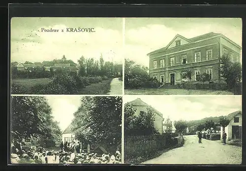 AK Krasovice, Gebädueansicht, Ortspartien