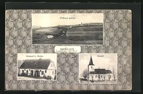 AK Drahonuv Ujezd, Celkovy pohled, Obchod L. Bobka, Kostel
