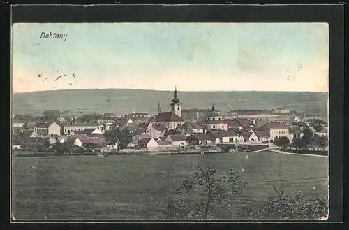 AK Dobrany, Panorama mit Kirche