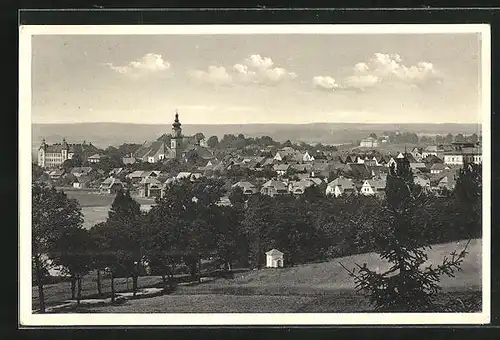 AK Plan, Ortsansicht mit Kirche und Schloss