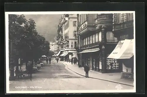 AK Karlsbad, Strassenpartie an der Alten Wiese